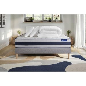 wohnli-moebel-suche-800000974496-1 BETT Actiflex ergo Taschenfederkern und Memory-Schaum 160 x 200 cm h4 - Kit Bettgestell Grau - Mit Kissen und Bettdecke Holz ACTISOM Möbel > Betten Grau