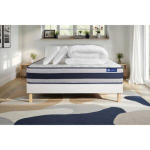 BETT Actiflex ergo Taschenfederkern und Memory-Schaum 200 x 200 cm h4 - Kit Bettgestell Weiß - Mit Kissen und Bettdecke Holz ACTISOM Möbel > Betten Weiß