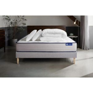 wohnli-moebel-suche-800000974556-1 BETT Actiflex form Taschenfederkern und Memory-Schaum 160 x 200 cm h3 - Kit Bettgestell Grau - Mit Kissen und Bettdecke Holz ACTISOM Möbel > Betten Grau