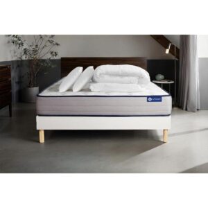 wohnli-moebel-suche-800000974558-1 BETT Actiflex form Taschenfederkern und Memory-Schaum 180 x 200 cm h3 - Kit Bettgestell Weiß - Mit Kissen und Bettdecke Holz ACTISOM Möbel > Betten Weiß