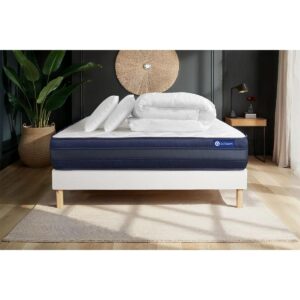 BETT Actimemo tech Memory-Schaum 140 x 190 cm h4 - Kit Bettgestell Weiß - Mit Kissen und Bettdecke Holz ACTISOM Möbel > Betten Weiß