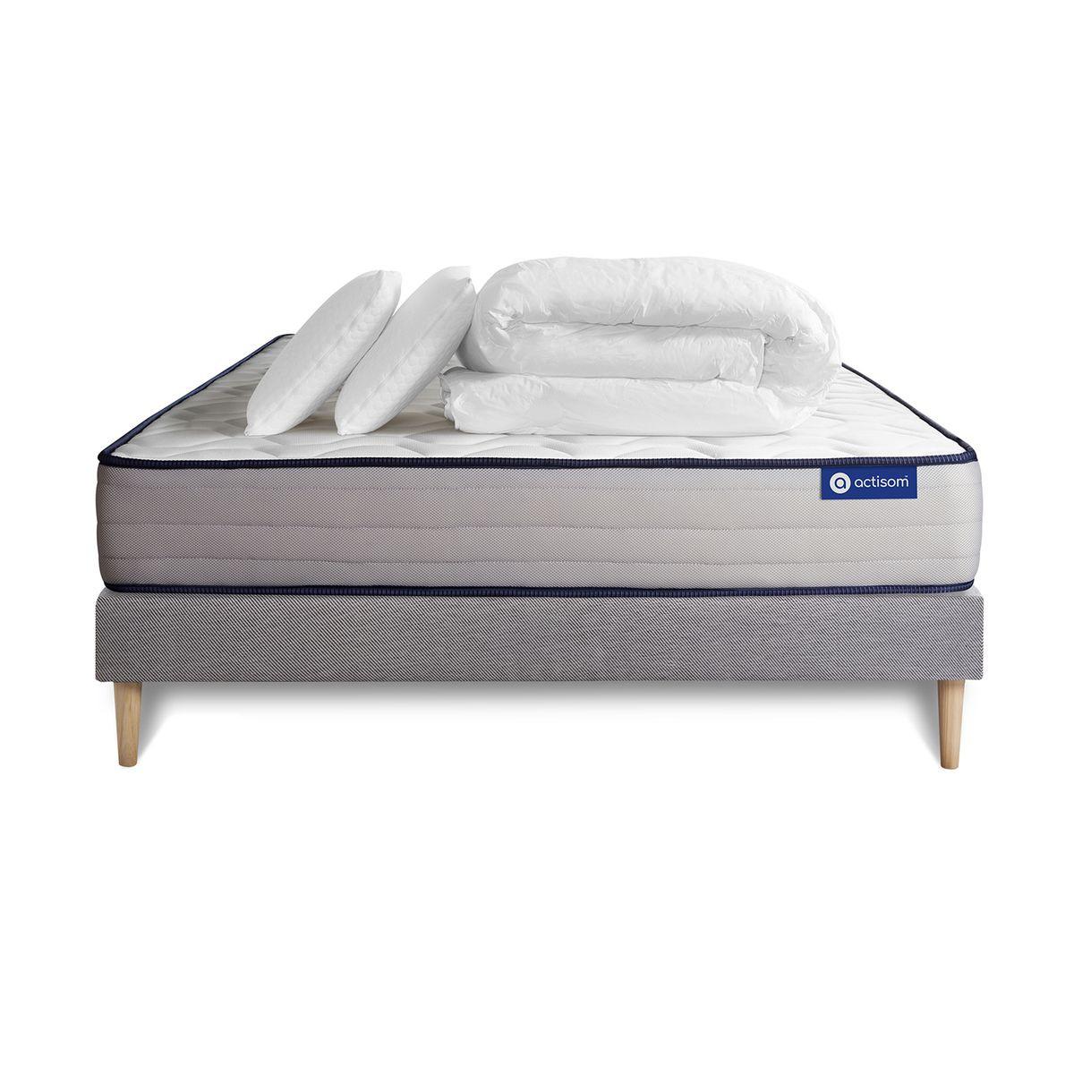 wohnli-moebel-suche-800000974568 Wohnli Möbelsuche - BETT Actiflex form Taschenfederkern und Memory-Schaum 140 x 190 cm h3 - Kit Bettgestell Grau - Mit Kissen und Bettdecke