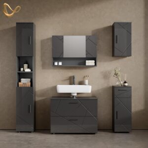 wohnli-moebel-suche-800000977189-1 WASCHBECKENUNTERSCHRANK Ronco Anthrazit Hochglanz 80 x 58.6 cm Holzwerkstoff Livinity® Möbel > Schränke > Badezimmerschränke > Waschbeckenunterschränke Anthrazit