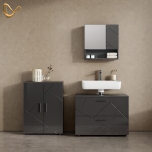 MIDISCHRANK Ronco Anthrazit Hochglanz 60 x 81 cm Holzwerkstoff Livinity® Möbel > Schränke > Badezimmerschränke Anthrazit