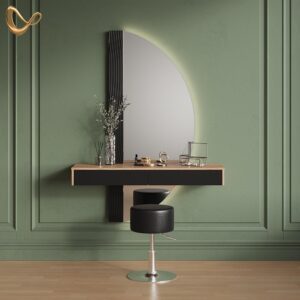SCHMINKTISCH Ascona Schwarz mit Beleuchtung und Hocker Holzwerkstoff Livinity® Möbel > Tische > Schminktische Schwarz