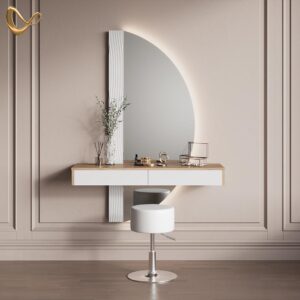 wohnli-moebel-suche-800000977363-1 SCHMINKTISCH Ascona Weiß mit LED Beleuchtung und Hocker Holzwerkstoff Livinity® Möbel > Tische > Schminktische Weiß