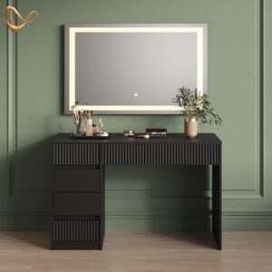 wohnli-moebel-suche-800000977371-1 SCHMINKTISCH Allia Schwarz 120 cm mit LED-Spiegel Holzwerkstoff Livinity® Möbel > Tische > Schminktische Schwarz