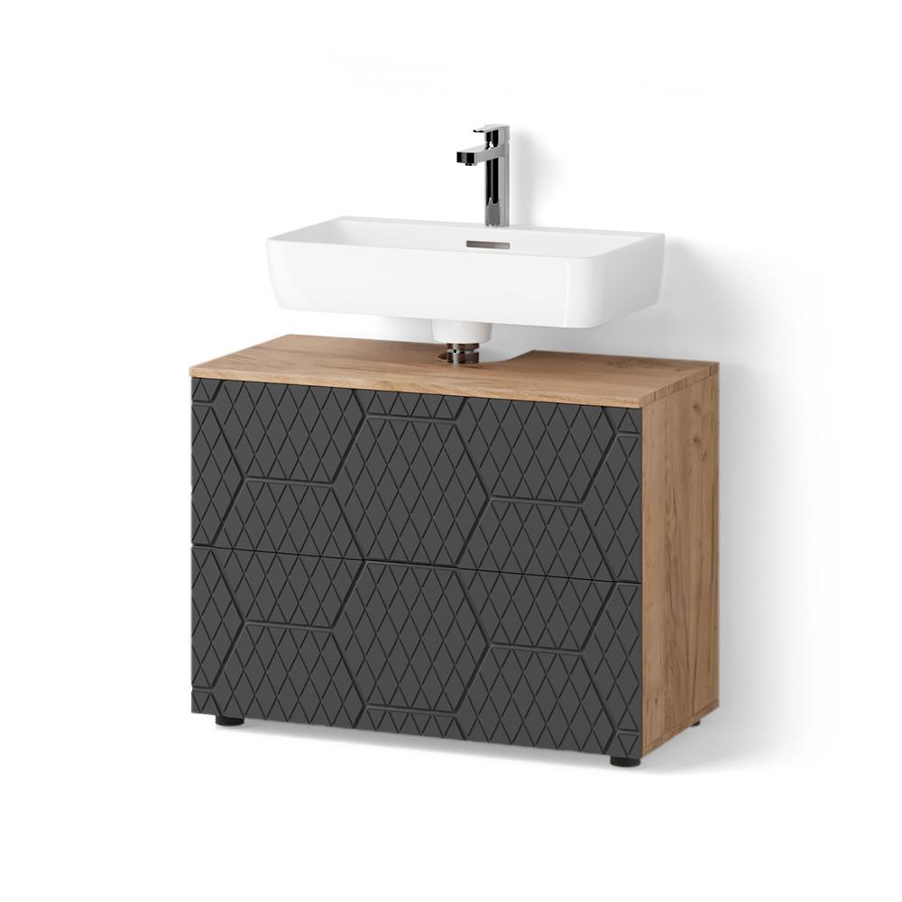 wohnli-moebel-suche-800000977384 Wohnli Möbelsuche - WASCHBECKENUNTERSCHRANK Ronco Anthrazit mit Wabenstruktur 80 x 58.6 cm mit 2 Schubladen