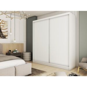 SCHWEBETÜRENSCHRANK Mario II 200/216/61 weiß mit Schubladen Holzwerkstoff Beautysofa Möbel > Schränke > Kleiderschränke > Schwebetürenschränke Weiß