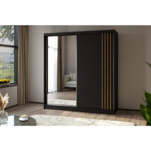 wohnli-moebel-suche-800000977926-1 SCHWEBETÜRENSCHRANK Nela II 200/216/61 schwarz mit Schubladen Holzwerkstoff Beautysofa Möbel > Schränke > Kleiderschränke > Schwebetürenschränke Schwarz