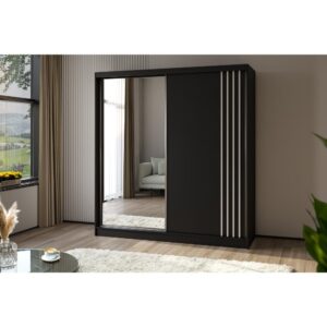 SCHWEBETÜRENSCHRANK Nela II 200/216/61 schwarz mit Schubladen Holzwerkstoff Beautysofa Möbel > Schränke > Kleiderschränke > Schwebetürenschränke Schwarz