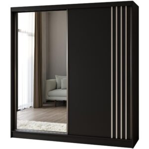 Wohnli Möbelsuche - SCHWEBETÜRENSCHRANK Nela II 200/216/61 schwarz mit Schubladen