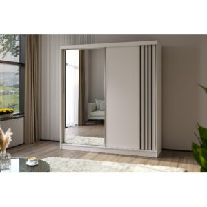wohnli-moebel-suche-800000977939-1 SCHWEBETÜRENSCHRANK Nela II 200/216/61 weiß mit Schubladen Holzwerkstoff Beautysofa Möbel > Schränke > Kleiderschränke > Schwebetürenschränke Weiß