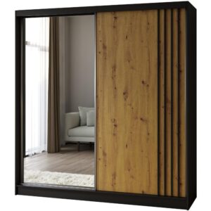 Wohnli Möbelsuche - SCHWEBETÜRENSCHRANK Nela II 200/216/61 schwarz mit Schubladen