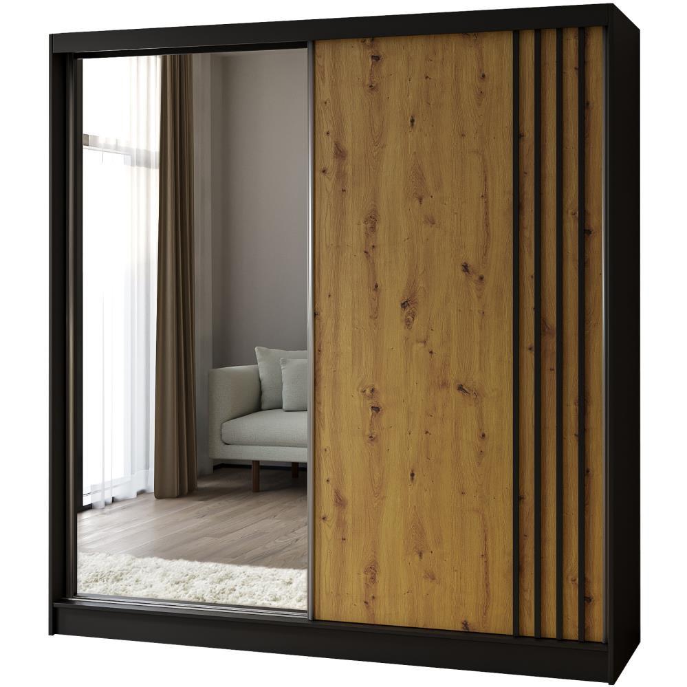 Wohnli Möbelsuche - SCHWEBETÜRENSCHRANK Nela II 200/216/61 schwarz mit Schubladen