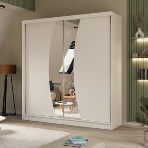 SCHWEBETÜRENSCHRANK Vox II 200/216/61 weiß mit Spiegel und Schubladen Holzwerkstoff Beautysofa Möbel > Schränke > Kleiderschränke > Schwebetürenschränke Weiß