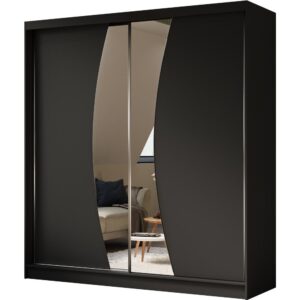 wohnli-moebel-suche-800000977960 Wohnli Möbelsuche - SCHWEBETÜRENSCHRANK Vox II 200/216/61 schwarz mit Spiegel und Schubladen