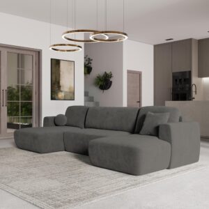 wohnli-moebel-suche-800000985210-1 WOHNLANDSCHAFT SENTUM K Grau Plüsch-Stoff mit Schlaffunktion Textil MASSENO Möbel > Sofas & Couches > Wohnlandschaften > Wohnlandschaften U-Form Grau