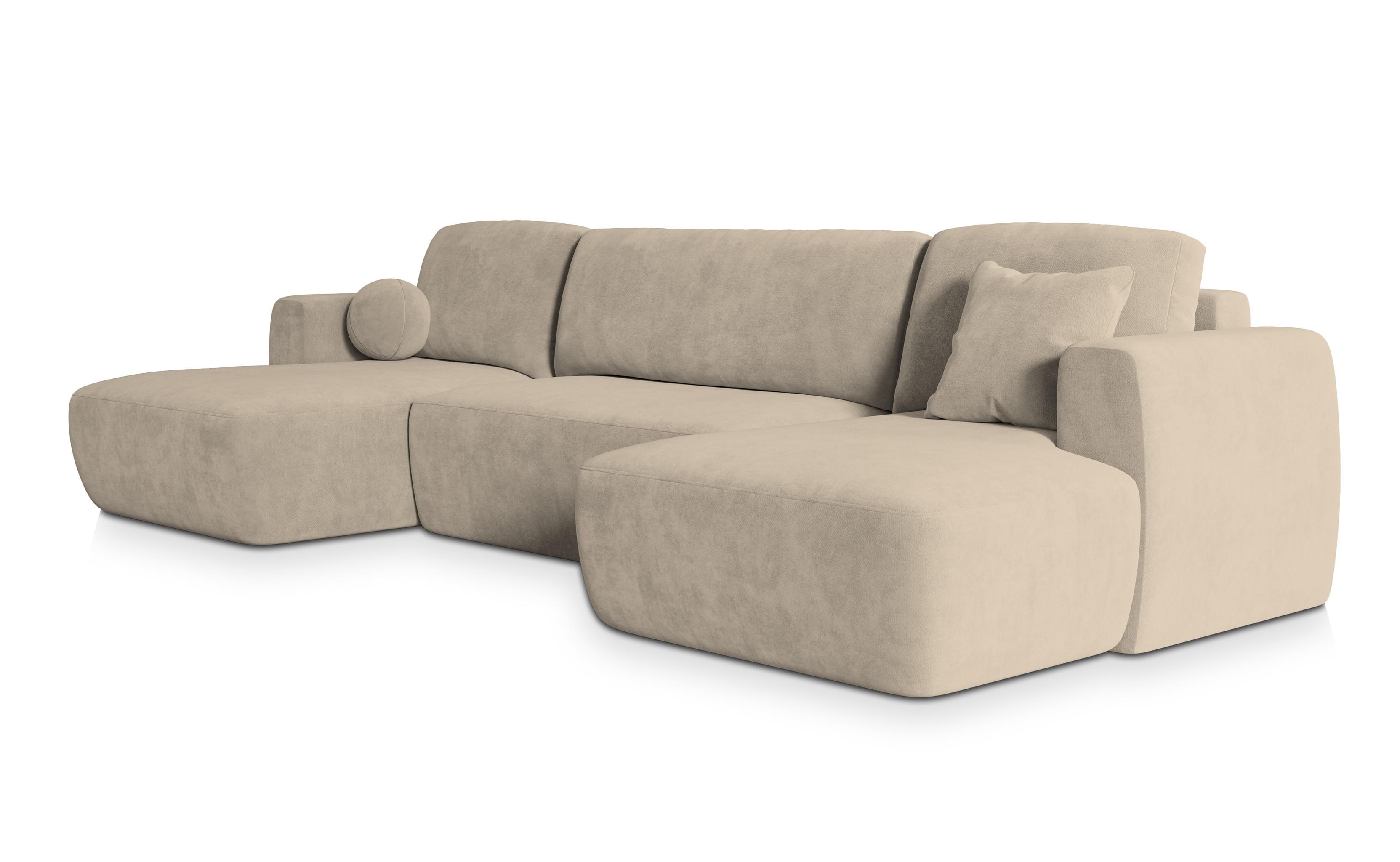 Wohnli Möbelsuche - WOHNLANDSCHAFT SENTUM K Beige Plüsch-Stoff mit Schlaffunktion