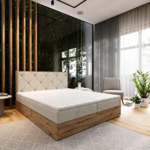 wohnli-moebel-suche-800000985228-1 BOXBETT FOSCO 140x200 cm mit Matratze und Topper - Beige Holz MASSENO Möbel > Betten > Boxspringbetten Beige