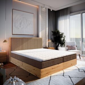 wohnli-moebel-suche-800000985238-1 BOXBETT VERDON 140x200 cm mit Matratze und Topper - Braun Holz MASSENO Möbel > Betten > Boxspringbetten Braun