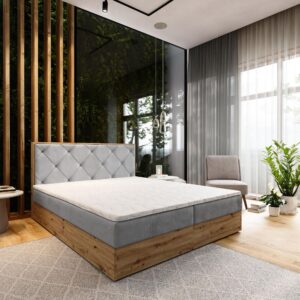 wohnli-moebel-suche-800000985244-1 BOXBETT FOSCO 160x200 cm mit Matratze und Topper - Hellgrau Holz MASSENO Möbel > Betten > Boxspringbetten Grau