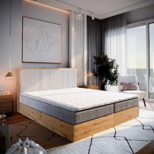 wohnli-moebel-suche-800000985253-1 BOXBETT VERDON 160x200 cm mit Matratze und Topper - Beige Holz MASSENO Möbel > Betten > Boxspringbetten Beige