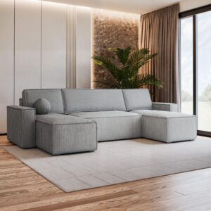 wohnli-moebel-suche-800000985257-1 WOHNLANDSCHAFT PESANO P Hellgrau Kordstoff mit Schlaffunktion Textil MASSENO Möbel > Sofas & Couches > Wohnlandschaften > Wohnlandschaften U-Form Grau
