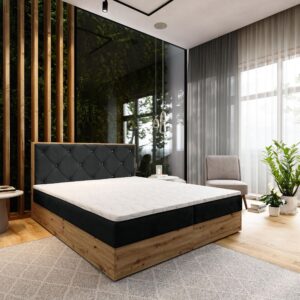 wohnli-moebel-suche-800000985262-1 BOXBETT FOSCO 160x200 cm mit Matratze und Topper - Schwarz Holz MASSENO Möbel > Betten > Boxspringbetten Schwarz
