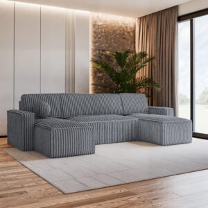 wohnli-moebel-suche-800000985267-1 WOHNLANDSCHAFT PESANO T Grau Kordstoff mit Schlaffunktion Textil MASSENO Möbel > Sofas & Couches > Wohnlandschaften > Wohnlandschaften U-Form Grau