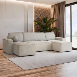 wohnli-moebel-suche-800000985268-1 WOHNLANDSCHAFT PESANO P Creme Kordstoff mit Schlaffunktion Textil MASSENO Möbel > Sofas & Couches > Wohnlandschaften > Wohnlandschaften U-Form Weiß