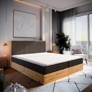 wohnli-moebel-suche-800000985269-1 BOXBETT VERDON 160x200 cm mit Matratze und Topper - Braun Holz MASSENO Möbel > Betten > Boxspringbetten Braun