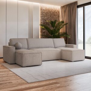 wohnli-moebel-suche-800000985287-1 WOHNLANDSCHAFT PESANO P Beige Kordstoff mit Schlaffunktion Textil MASSENO Möbel > Sofas & Couches > Wohnlandschaften > Wohnlandschaften U-Form Beige