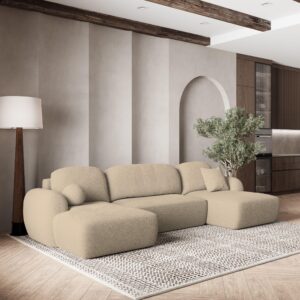 wohnli-moebel-suche-800000985289-1 WOHNLANDSCHAFT SAVONA N Creme Boucle-Stoff mit Schlaffunktion Textil MASSENO Möbel > Sofas & Couches > Wohnlandschaften > Wohnlandschaften U-Form Weiß