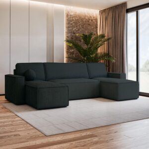 wohnli-moebel-suche-800000985291-1 WOHNLANDSCHAFT PESANO P Schwarz Kordstoff mit Schlaffunktion Textil MASSENO Möbel > Sofas & Couches > Wohnlandschaften > Wohnlandschaften U-Form Schwarz