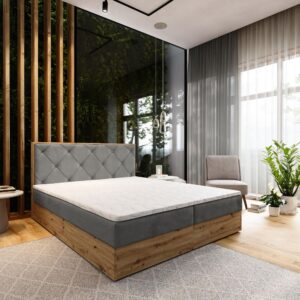 wohnli-moebel-suche-800000985293-1 BOXBETT FOSCO 160x200 cm mit Matratze und Topper - Grau Holz MASSENO Möbel > Betten > Boxspringbetten Grau