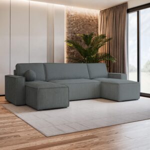 wohnli-moebel-suche-800000985297-1 WOHNLANDSCHAFT PESANO P Grau Kordstoff mit Schlaffunktion Textil MASSENO Möbel > Sofas & Couches > Wohnlandschaften > Wohnlandschaften U-Form Grau
