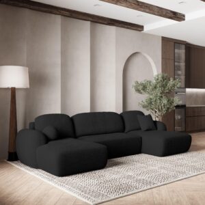 wohnli-moebel-suche-800000985303-1 WOHNLANDSCHAFT SAVONA N Schwarz Boucle-Stoff mit Schlaffunktion Textil MASSENO Möbel > Sofas & Couches > Wohnlandschaften > Wohnlandschaften U-Form Schwarz