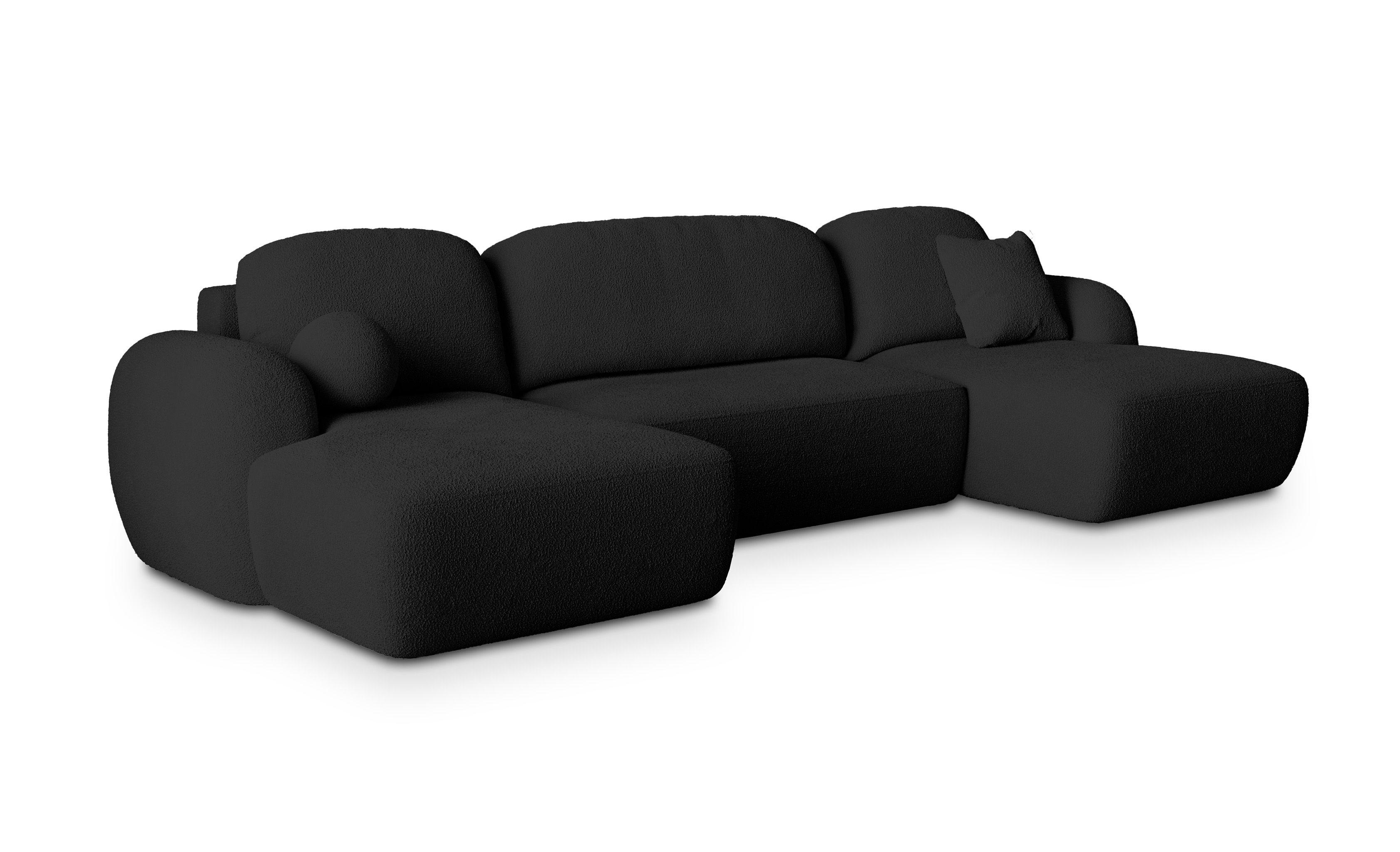 Wohnli Möbelsuche - WOHNLANDSCHAFT SAVONA N Schwarz Boucle-Stoff mit Schlaffunktion