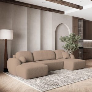 wohnli-moebel-suche-800000985310-1 WOHNLANDSCHAFT SAVONA N Beige Boucle-Stoff mit Schlaffunktion Textil MASSENO Möbel > Sofas & Couches > Wohnlandschaften > Wohnlandschaften U-Form Beige