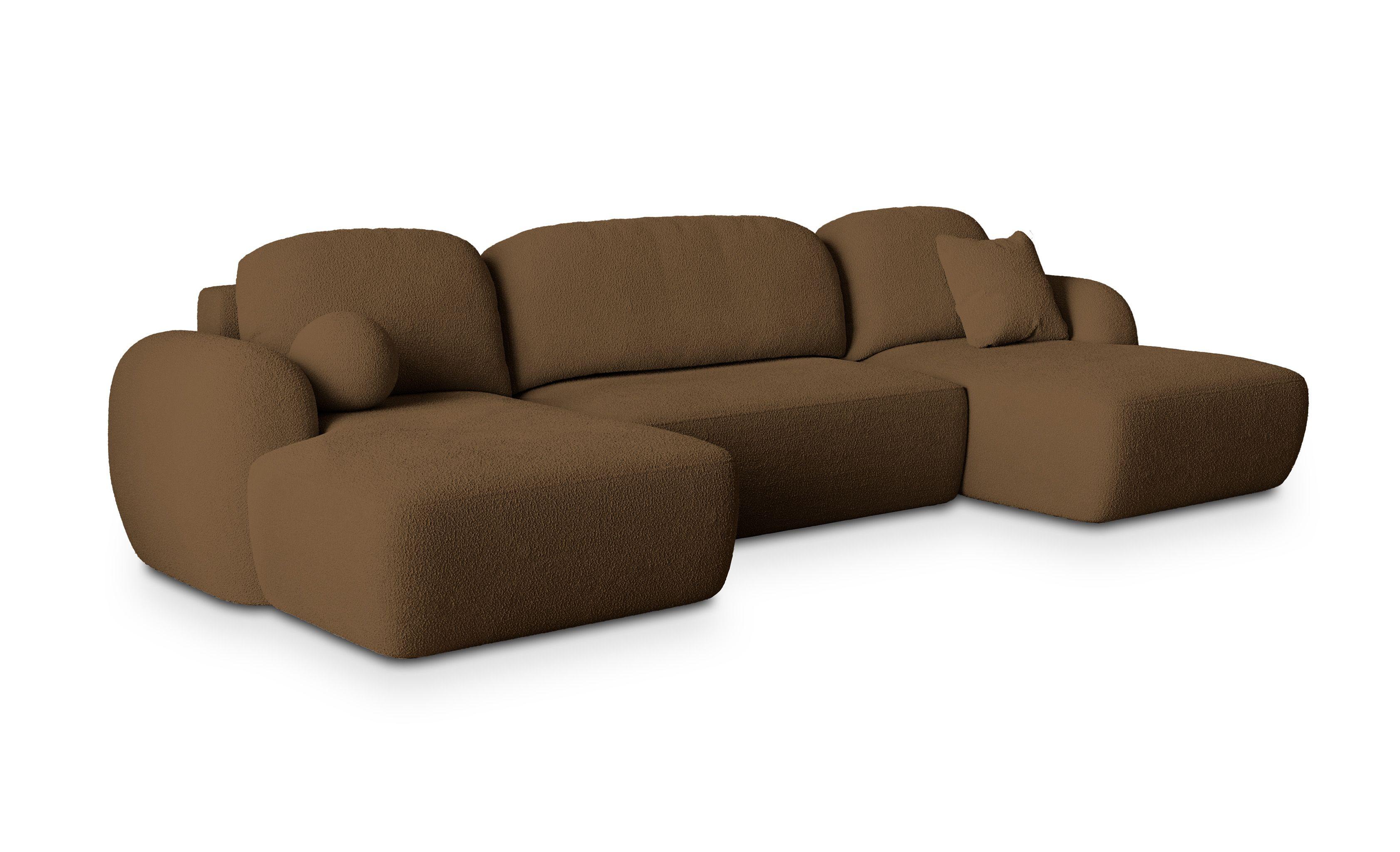Wohnli Möbelsuche - WOHNLANDSCHAFT SAVONA N Braun Boucle-Stoff mit Schlaffunktion
