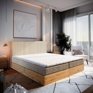 wohnli-moebel-suche-800000985318-1 BOXBETT VERDON 140x200 cm mit Matratze und Topper - Creme Holz MASSENO Möbel > Betten > Boxspringbetten Weiß