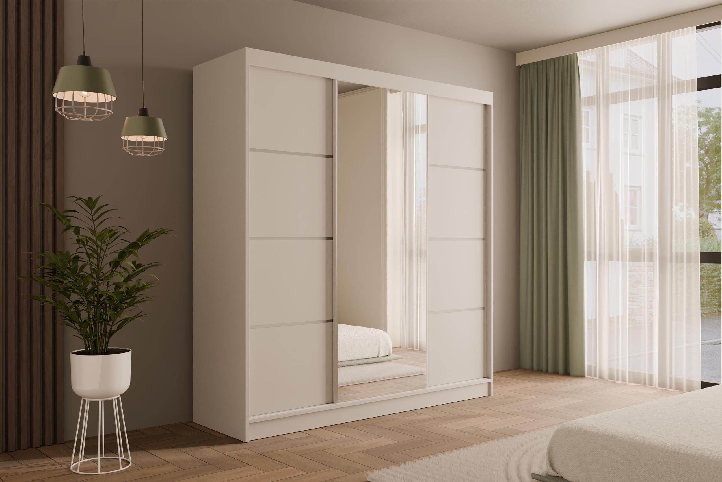 KLEIDERSCHRANK mit Spiegel V2-LOFTIA 215x200 cm Weiß Holzwerkstoff ALTDECOR Möbel > Schränke > Kleiderschränke Weiß