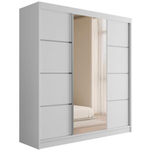 Wohnli Möbelsuche - KLEIDERSCHRANK mit Spiegel V2-LOFTIA 215x200 cm Weiß