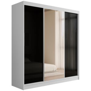 Wohnli Möbelsuche - KLEIDERSCHRANK mit Spiegel V2-VITA 215x200 cm - Weiß|Schwarz