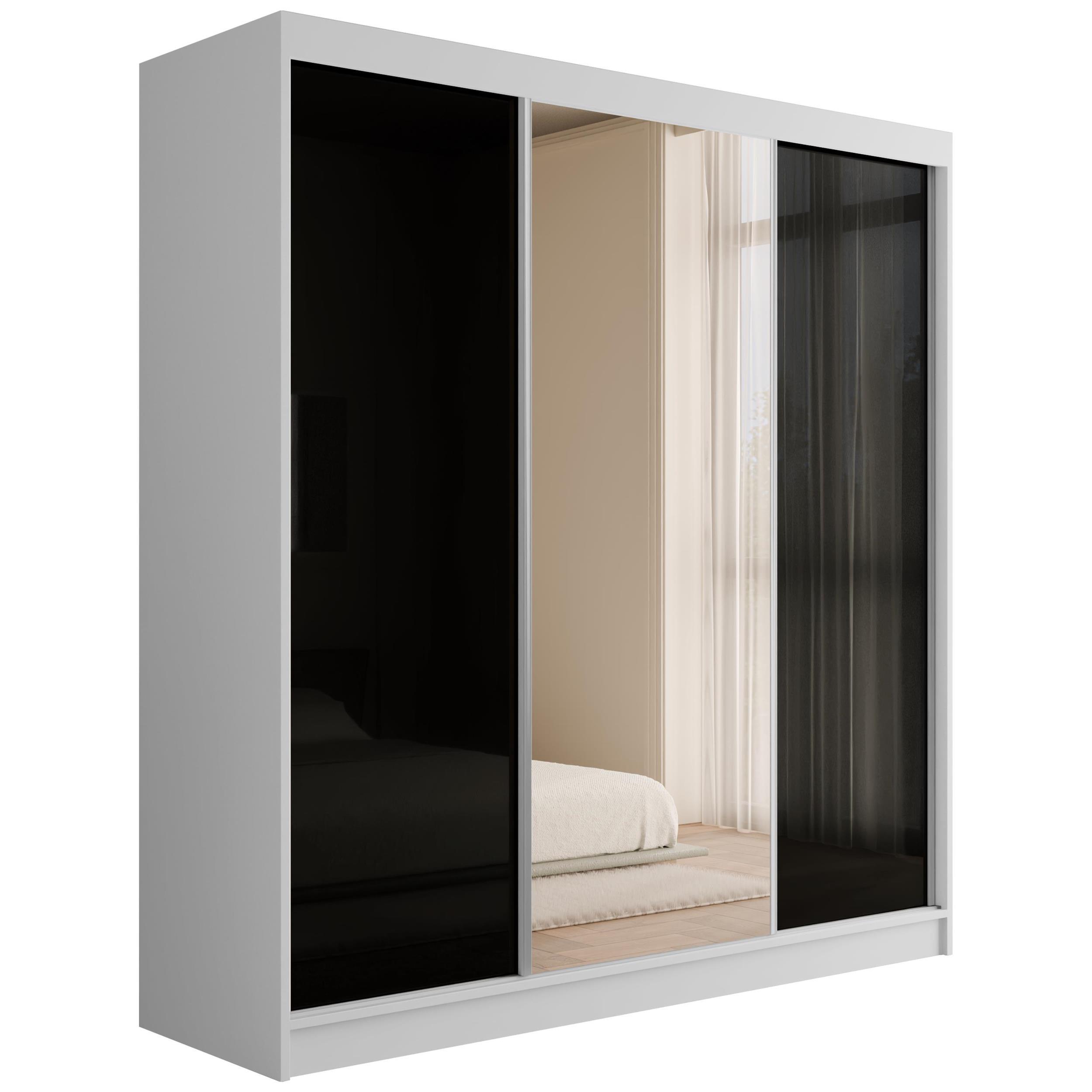 wohnli-moebel-suche-800000993339 Wohnli Möbelsuche - KLEIDERSCHRANK mit Spiegel V2-VITA 215x200 cm - Weiß|Schwarz