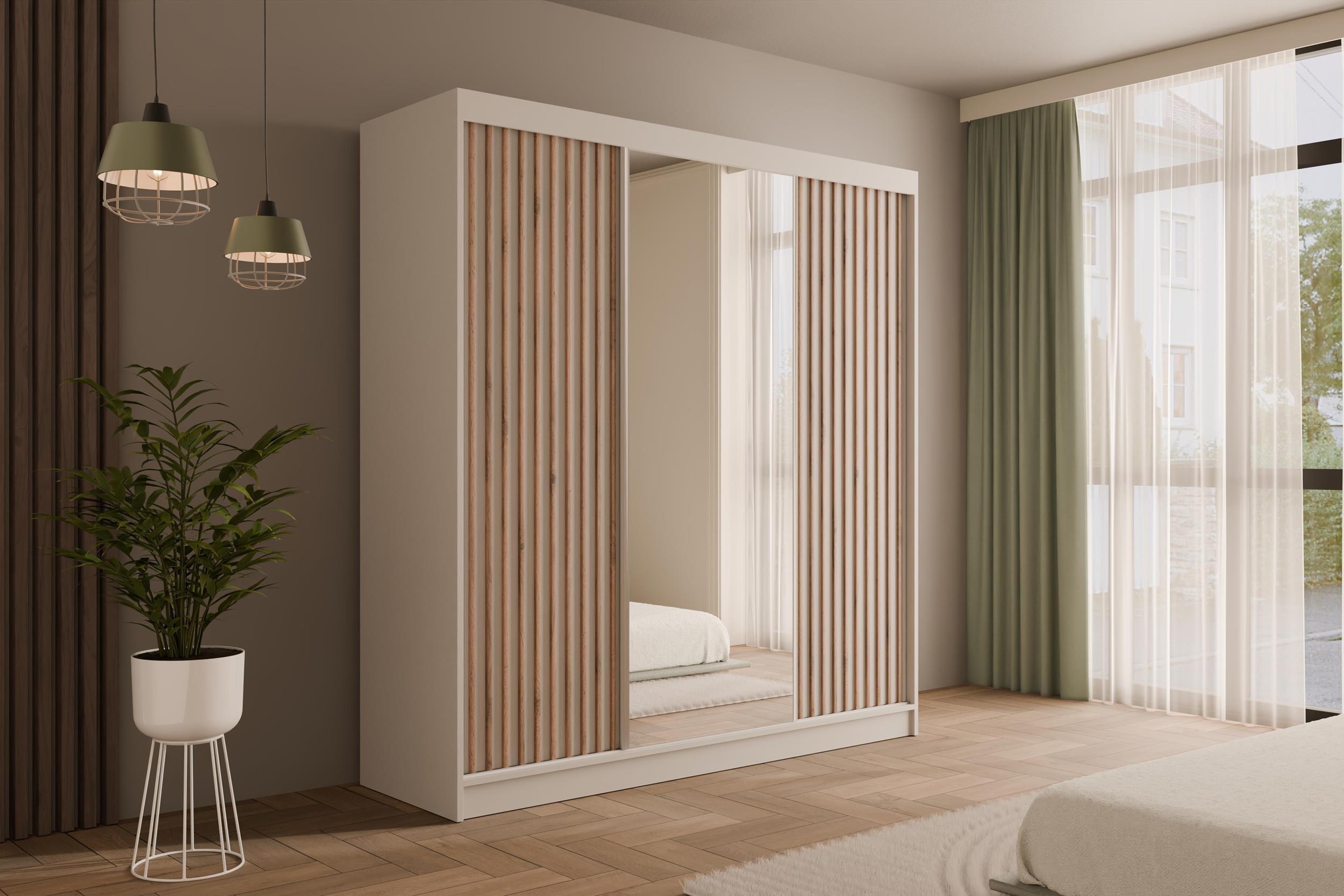 wohnli-moebel-suche-800000993341-1 KLEIDERSCHRANK mit Spiegel V2-ZENTI 215x200 cm Weiß Holzwerkstoff ALTDECOR Möbel > Schränke > Kleiderschränke Weiß