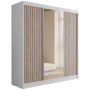 Wohnli Möbelsuche - KLEIDERSCHRANK mit Spiegel V2-ZENTI 215x200 cm Weiß