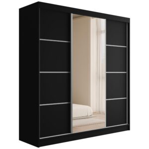 Wohnli Möbelsuche - KLEIDERSCHRANK mit Spiegel V2-LOFTIA 215x200 cm Schwarz