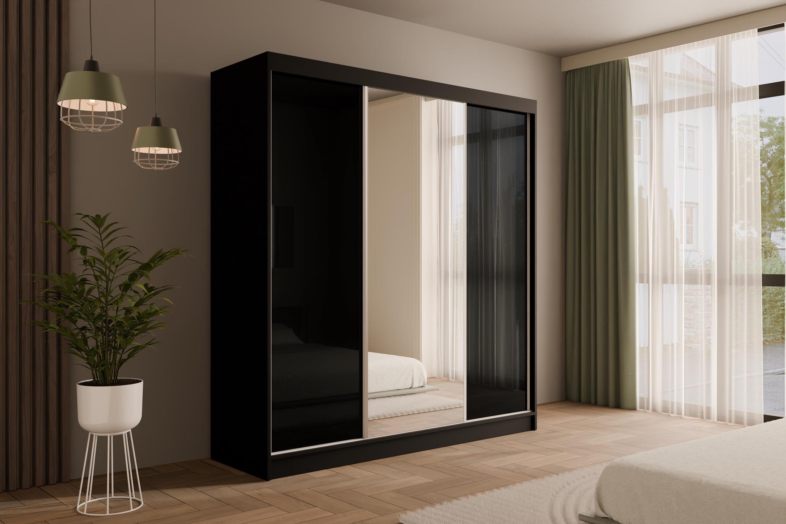 wohnli-moebel-suche-800000993350-1 KLEIDERSCHRANK mit Spiegel V2-VITA 215x200 cm - Schwarz Holzwerkstoff ALTDECOR Möbel > Schränke > Kleiderschränke Schwarz